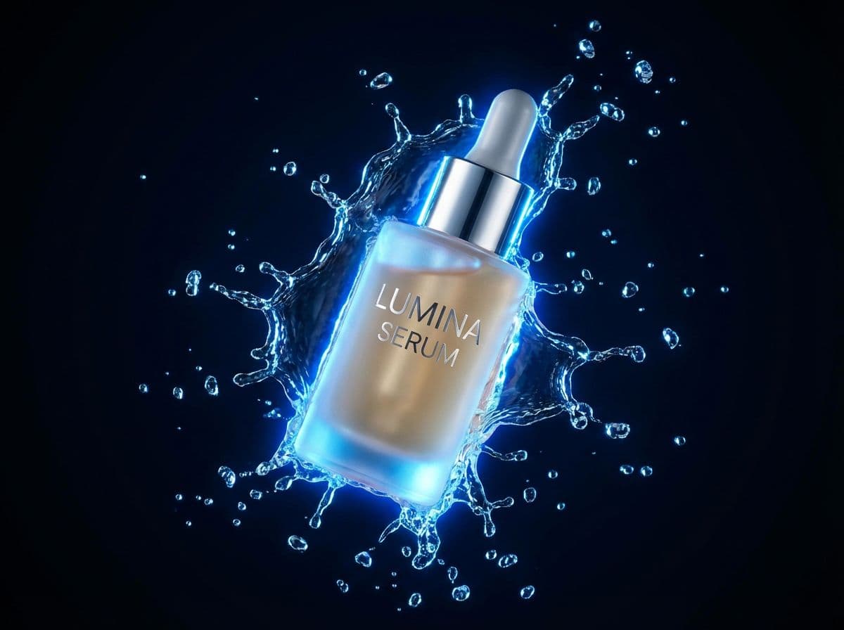 Serum bottle in mid-splash, macro