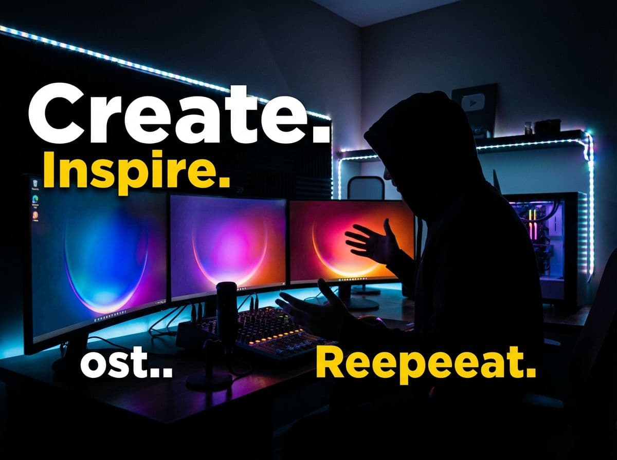 Content creator silhouette with glowing monitors