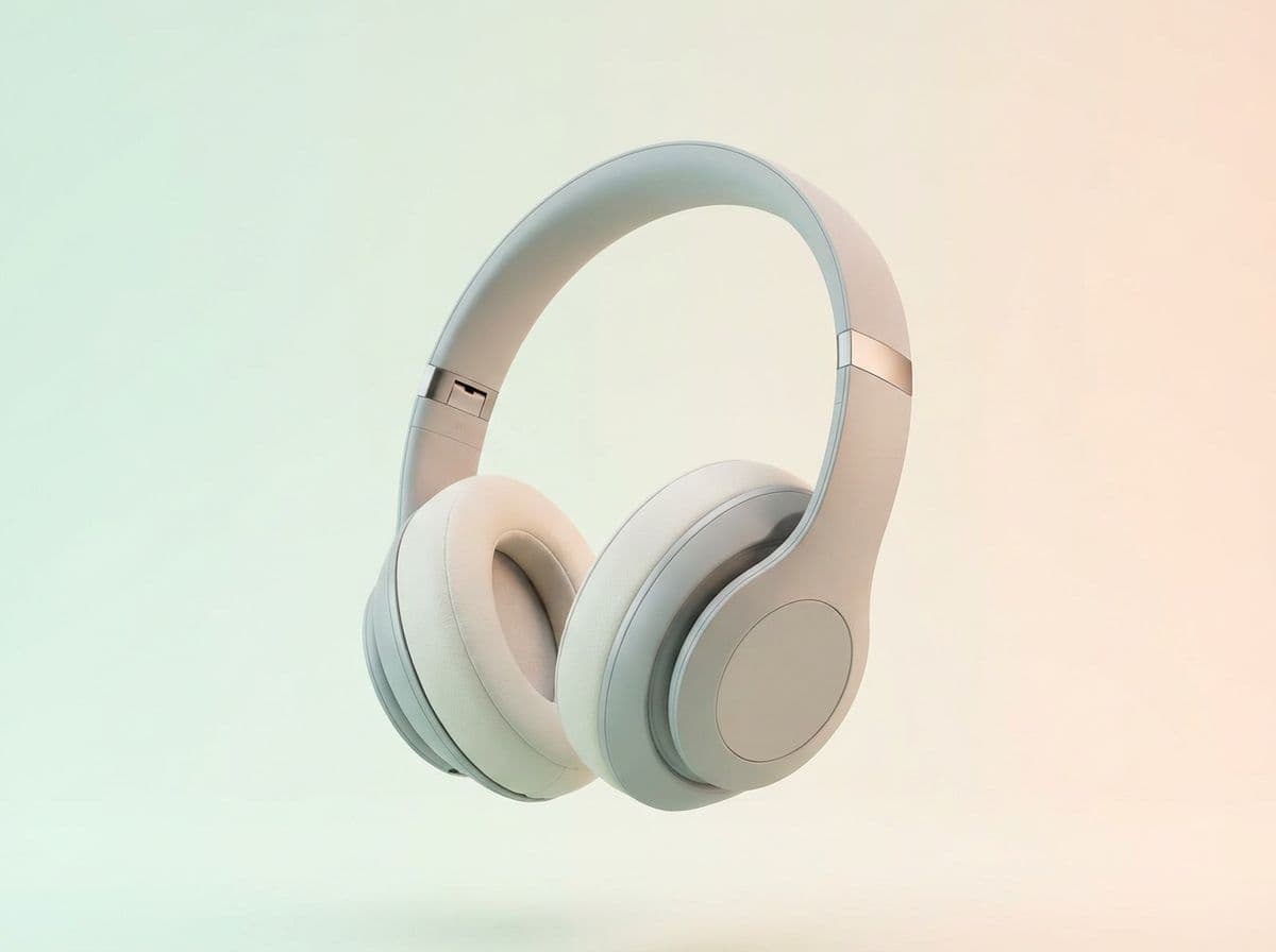 Wireless headphones on a clean pastel gradient