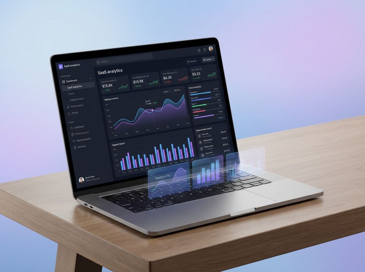 SaaS dashboard UI on a laptop
